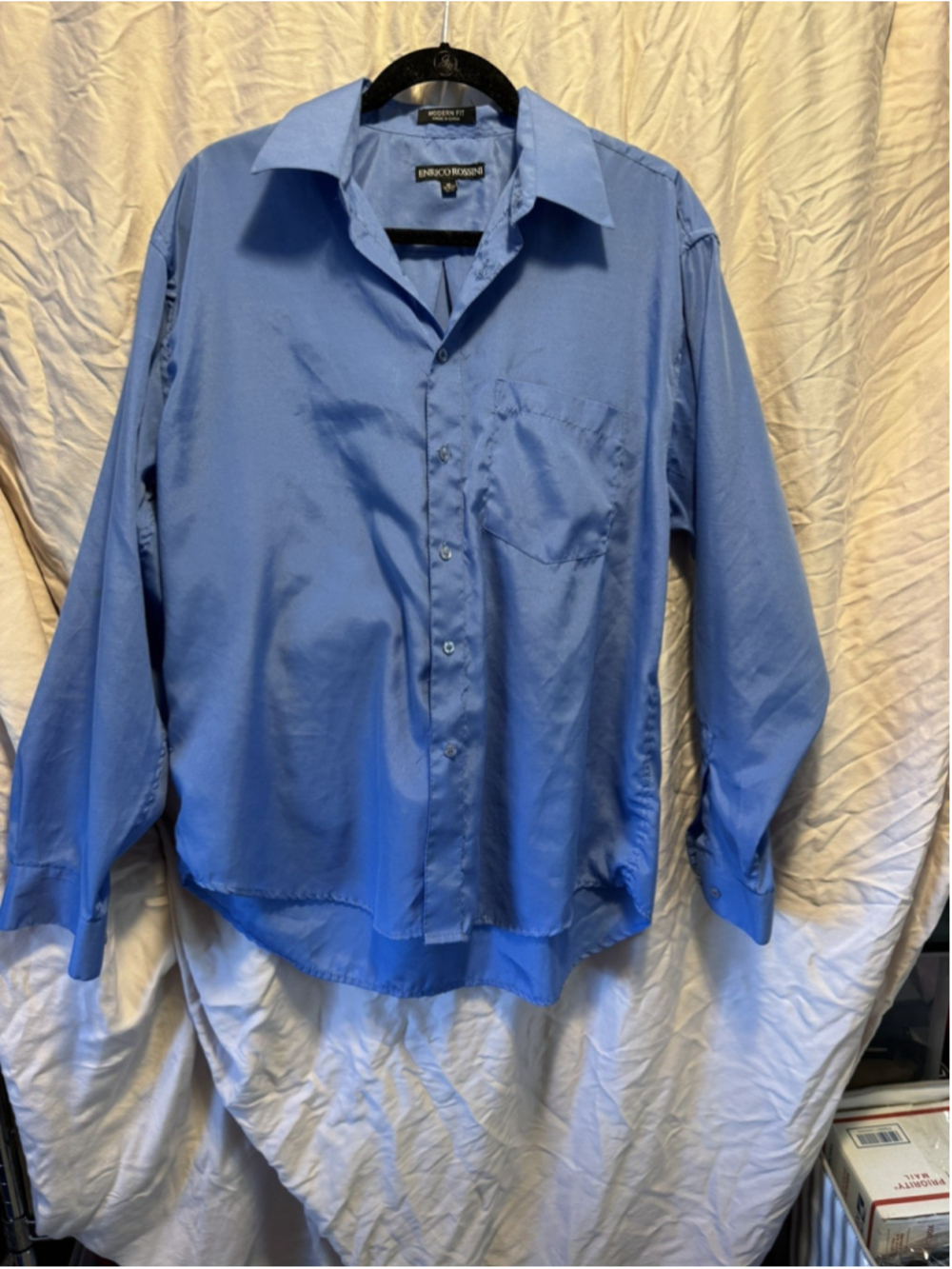 Enrico Rossini Blue Button Up Long Sleeve Formal Pocket Shirt Mens Size Medium
